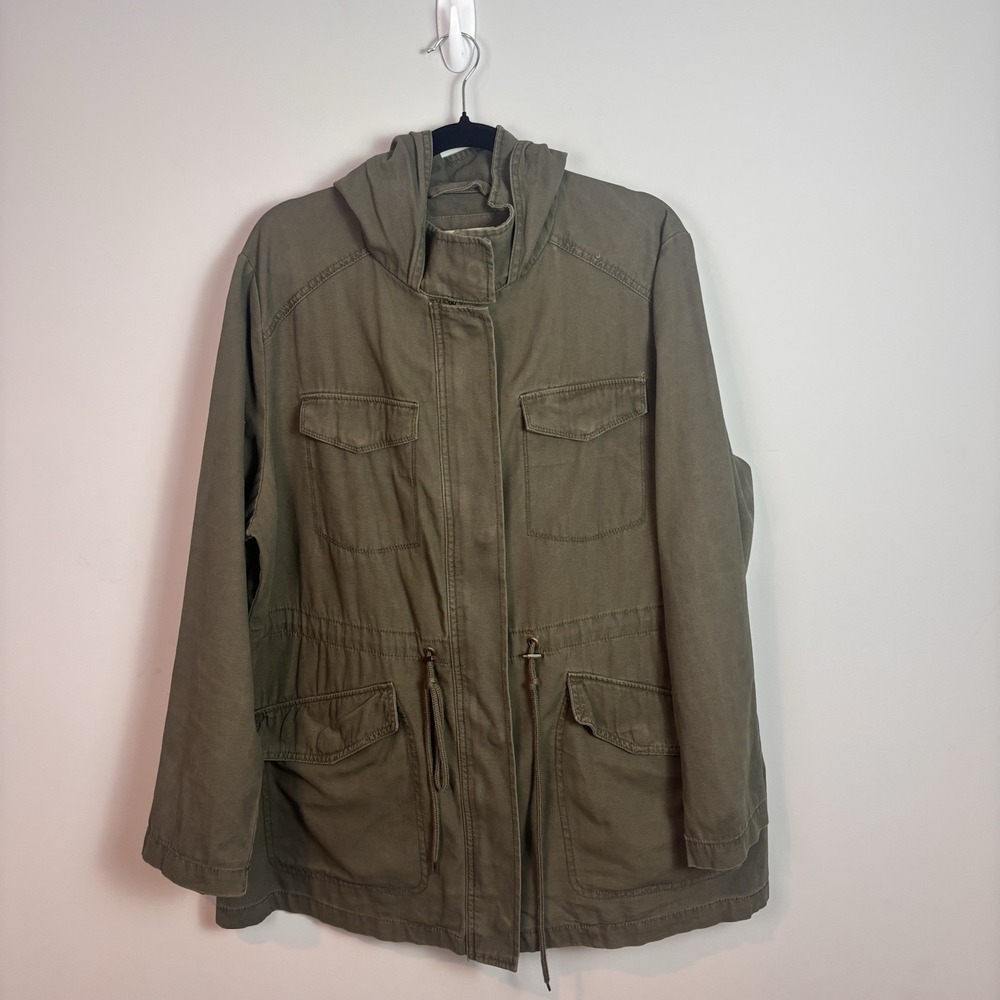 Ava & Viv Women's Green 100% Cotton Hooded Full Zip Utility Jacket SZ 1X Fall